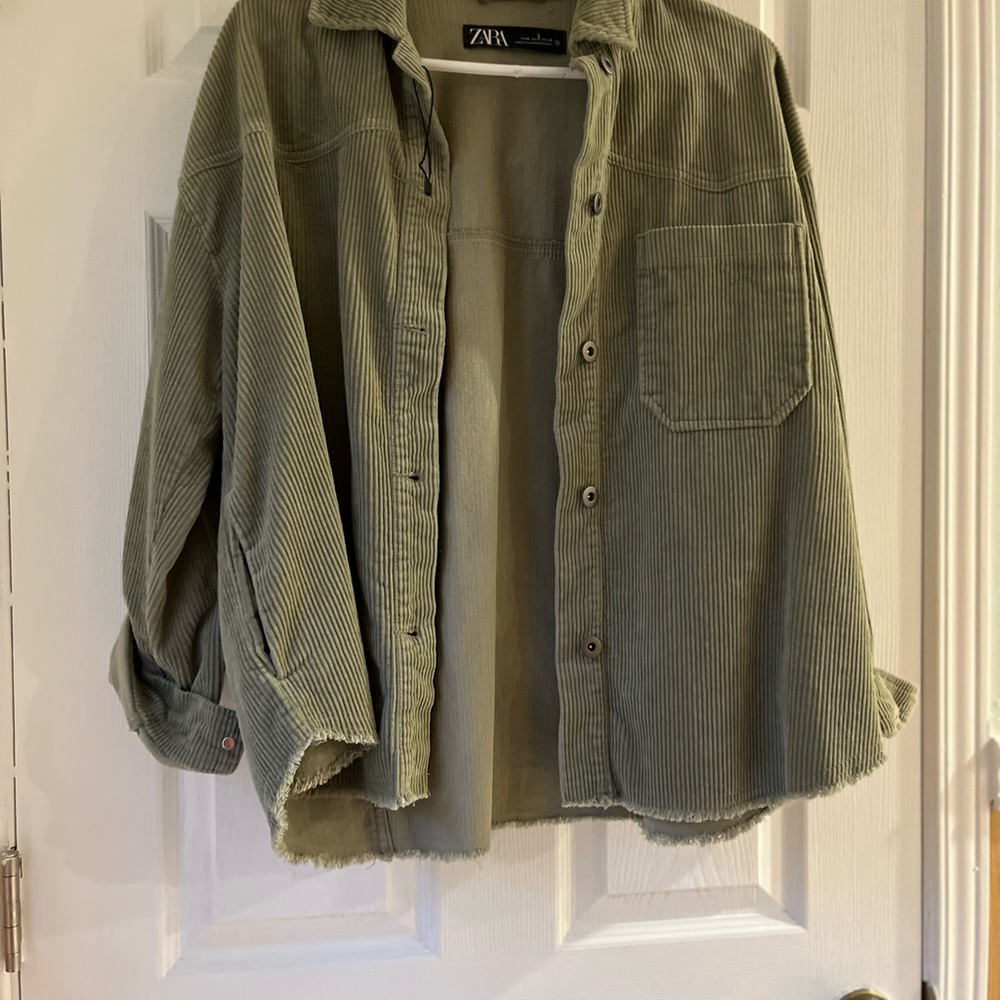 Zara Sage Green Corduroy raw hem shacket
